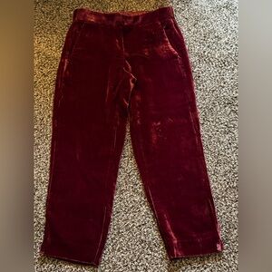 NWT J. Crew Women’s Burgundy Velvet Pants w/pockets, Size 6, elasticized waist.